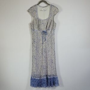 Ombre Milkmaid Floral Dress Size 10 Blue Cottagecore Babydoll Coquette Feminine